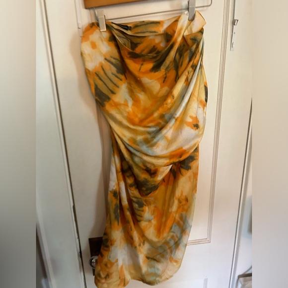 Viral PrettyLittleThing Orange Tie Dye Print Corset and Ruched Skirt Set Sz 10 - Picture 14 of 14